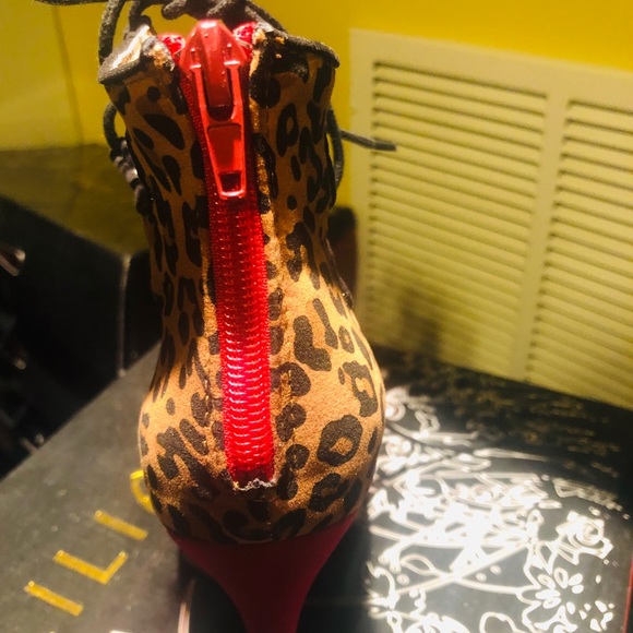 Red and Leopard Peeptoe Booties - Picture 4 of 4